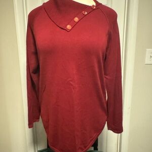JEANNE PIERRE Women's Buttoned Cowl Neck Sweater - Deep Red